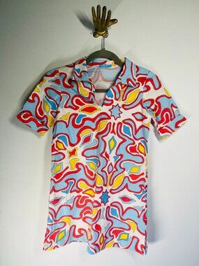 J. McLaughlin Girls 9/10 Psychedelic Print Short Sleeve Tunic Dress Size 9/10
